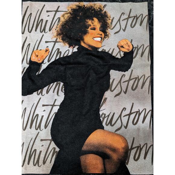 Whitney Houston Retro 1980s Tee Crew Neck Short Sleeve Black Raw Hem T-Shirt, M - Picture 5 of 10